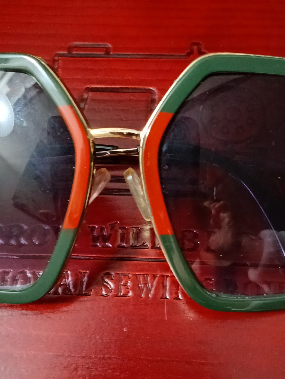 Gucci Green and Orange Hexagon Sunglasses with Gold Bridge